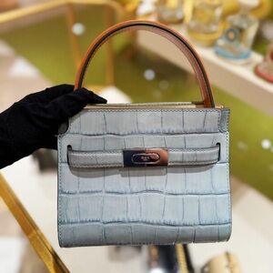 TORY BURCH PETITE LEE RADZIWILL CROC-EMBOSSED DOUBLE BAG